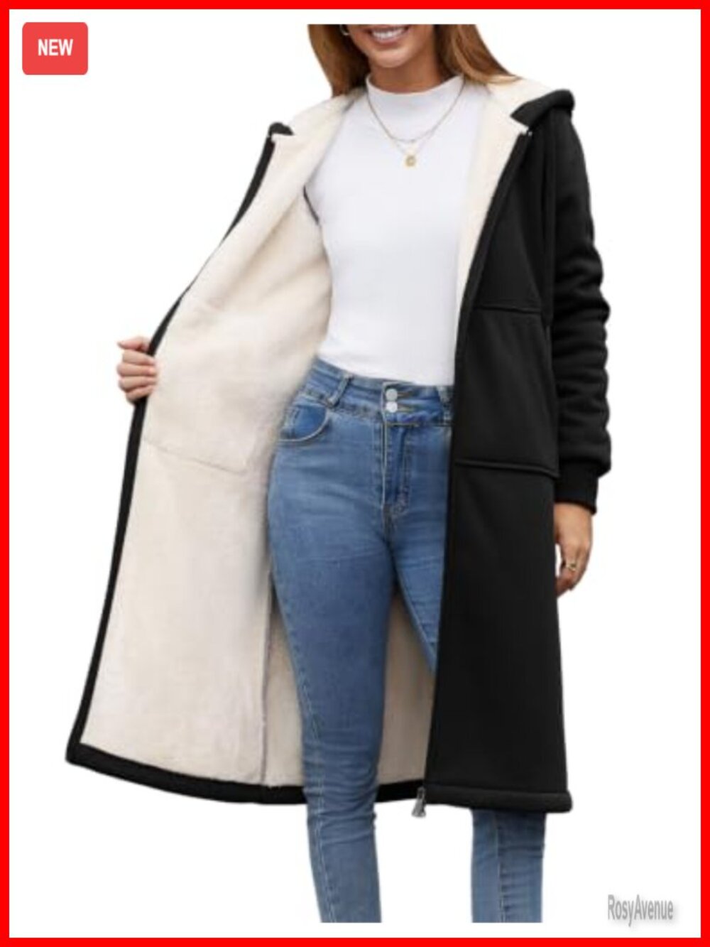 Fleece Lined Long Hoodie Warm Fall Jacket with Pockets